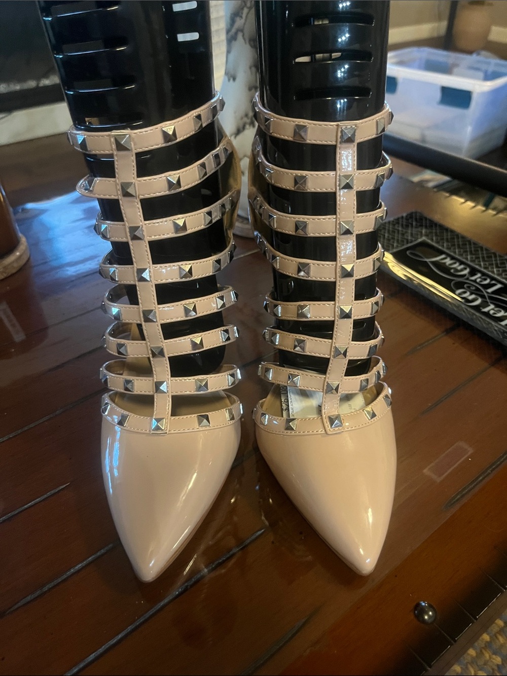 LIKE NEW Mix No. 6 Nude Patent Studded Strappy Pointed-Toe Pumps